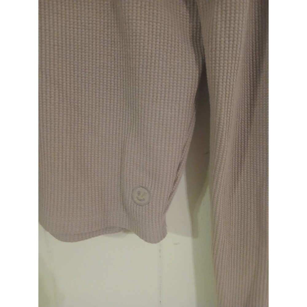 Gilly Hicks Long Sleeve Top Waffle Knit Mock Neck Crop Neutral Athleisure Size-M - Picture 2 of 4